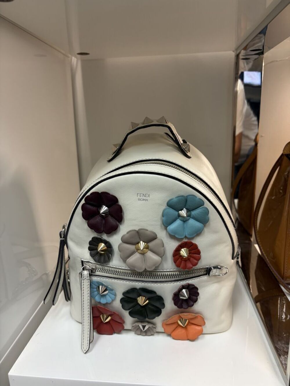 Fendi Flowerland White Leather Mini Backpack
